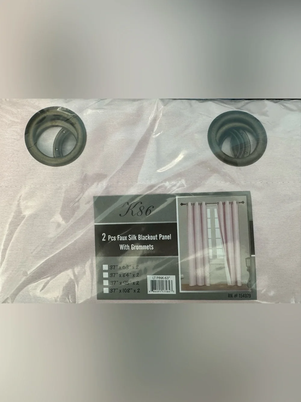 K86 TWO Piece Faux Silk Blackout Curtains With Grommets in Light Pink 37” x 63”